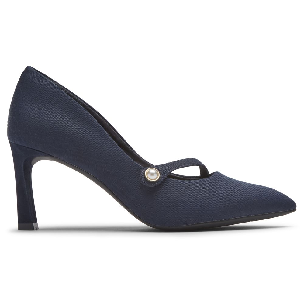 Rockport Women's Total Motion Sheehan Mary Jane Heel Pumps - Navy - USA (6402WRYOX)